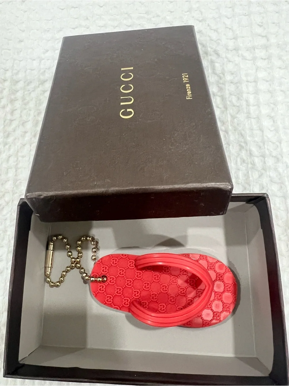 Gucci Red Flip-Flop Keychain with Gold Chain